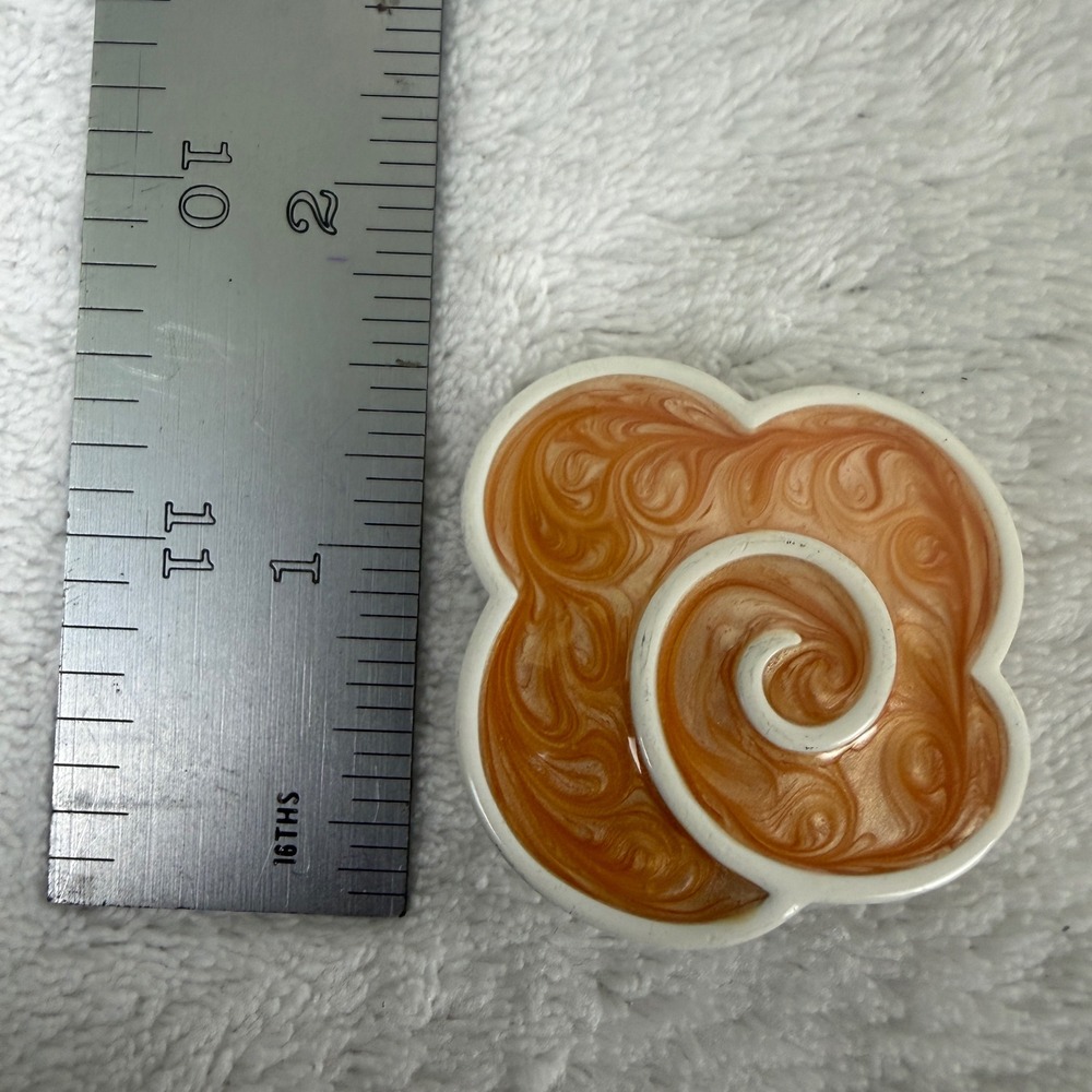 Monet Vintage Clip On Earrings Flower Swirl Peach Orange Enamel Gold Tone Studs - Picture 7 of 8